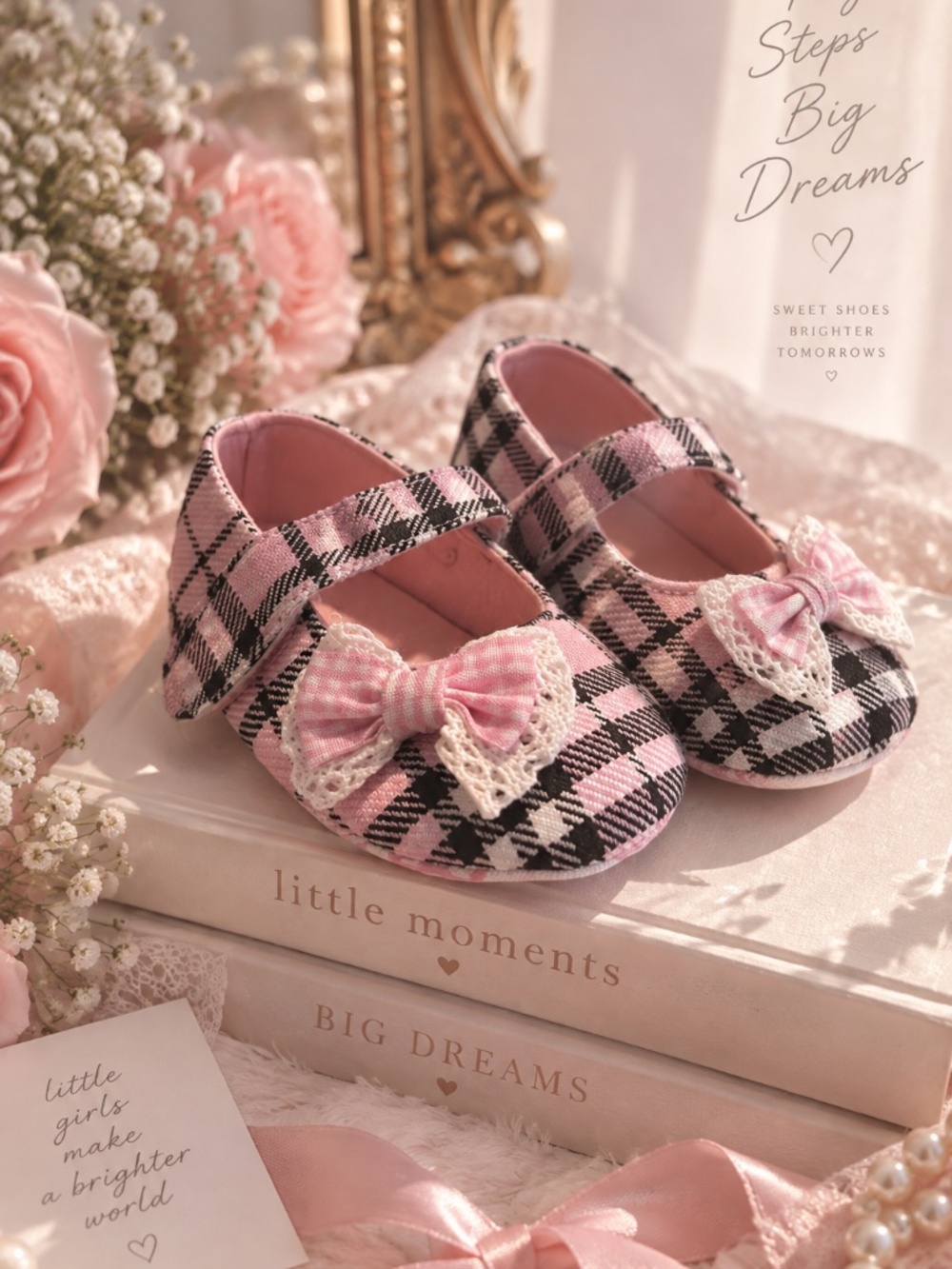 Toddler Baby All Occassion Shoes Plaid Lace Bow Baby Girl Gift